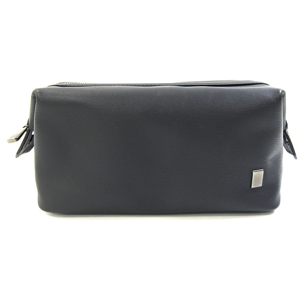 Dunhill handbag pouch, black leather travel clutch bag, second bag for men.